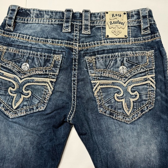 Rock Revival Dark Blue Men's Jeans with White Stitching - Picture 1 of 6